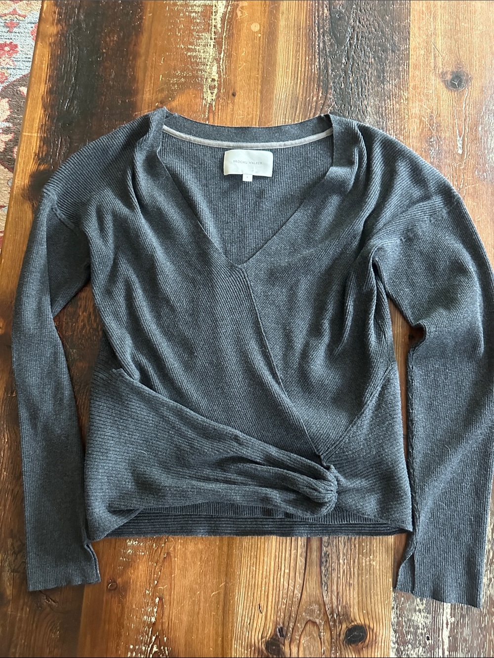Brochu Walker Charcoal Gray Wrap-Front V-Neck Sweater